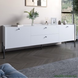 Тумба під телевізор з шухлядами LION Wood з чорними ніжками 180х50х40 Німфея Альба (білий)