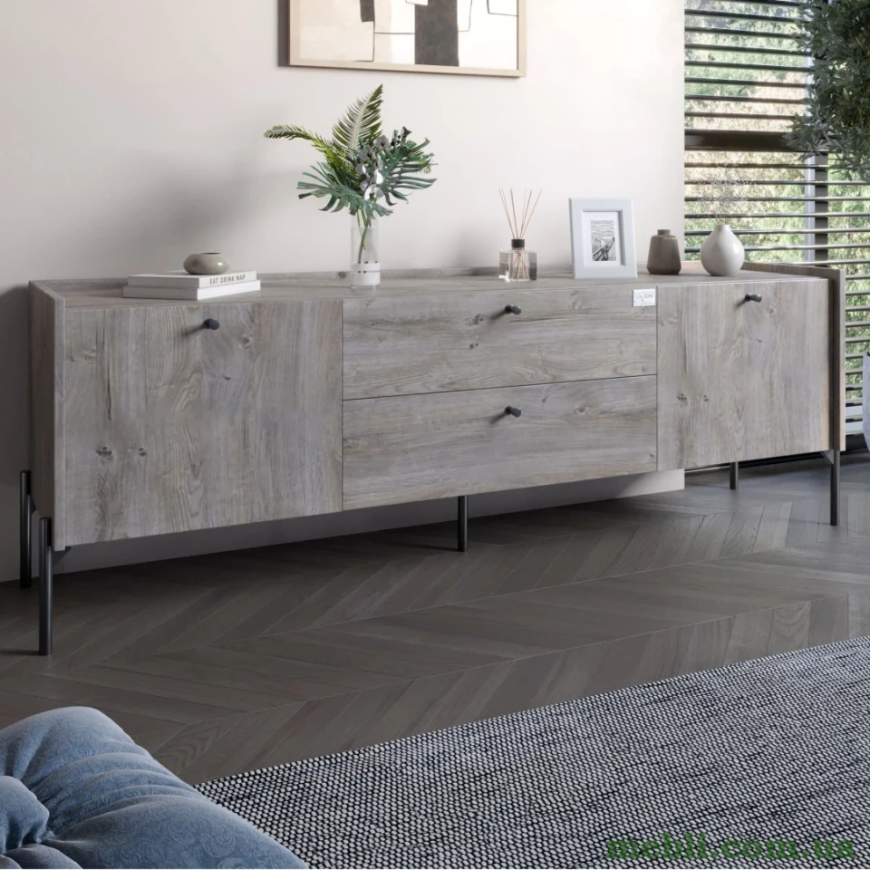 Тумба під телевізор з шухлядами LION Wood з чорними ніжками 180х50х40 Шварцвальд