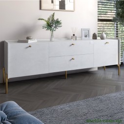 Тумба під телевізор з шухлядами LION Wood з золотими ніжками 180х50х40 Бетон sТyle