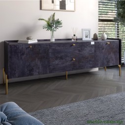 Тумба під телевізор з шухлядами LION Wood з золотими ніжками 180х50х40 Бетон темний