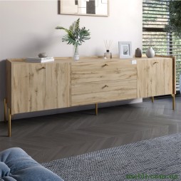 Тумба під телевізор з шухлядами LION Wood з золотими ніжками 180х50х40 Дуб Аппалачі