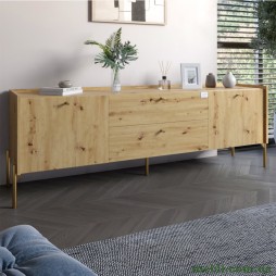 Тумба під телевізор з шухлядами LION Wood з золотими ніжками 180х50х40 Дуб Артизан