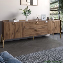 Тумба під телевізор з шухлядами LION Wood з золотими ніжками 180х50х40 Дуб Ліворно