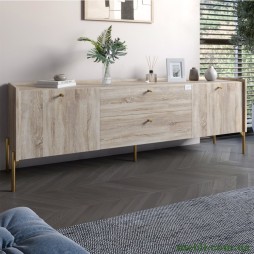 Тумба під телевізор з шухлядами LION Wood з золотими ніжками 180х50х40 Дуб Сонома