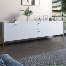 Тумба під телевізор з шухлядами LION Wood з золотими ніжками 180х50х40 Німфея Альба (білий)