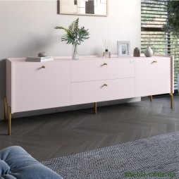 Тумба під телевізор з шухлядами LION Wood з золотими ніжками 180х50х40 Рожевий