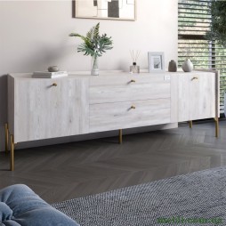 Тумба під телевізор з шухлядами LION Wood з золотими ніжками 180х50х40 Самоа Димчастий