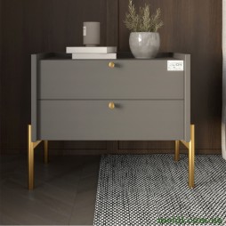 Тумба приліжкова LION Wood з двома шухлядами Антрацит (золоті ножки)