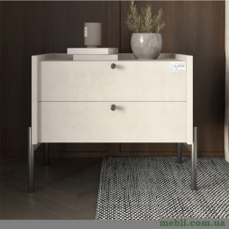 Тумба приліжкова LION Wood з двома шухлядами Бетон sТyle (чорні ножки)