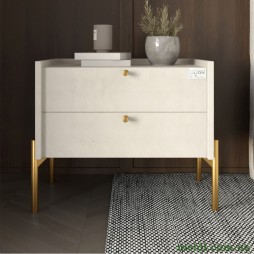 Тумба приліжкова LION Wood з двома шухлядами Бетон sТyle (золоті ножки)