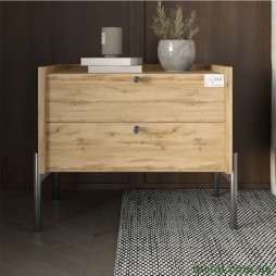 Тумба приліжкова LION Wood з двома шухлядами Дуб Аппалачі (чорні ножки)