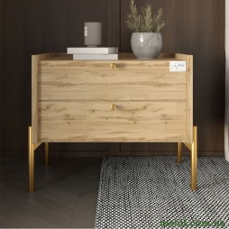 Тумба приліжкова LION Wood з двома шухлядами Дуб Аппалачі (золоті ножки)