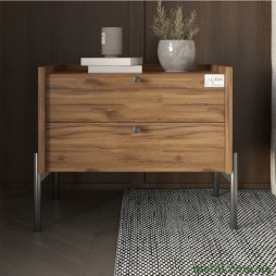 Тумба приліжкова LION Wood з двома шухлядами Дуб Ліворно (чорні ножки)