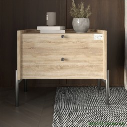 Тумба приліжкова LION Wood з двома шухлядами Дуб Сонома (чорні ножки)