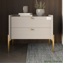 Тумба приліжкова LION Wood з двома шухлядами Кашемір (золоті ножки)