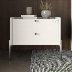 Тумба приліжкова LION Wood з двома шухлядами Німфея Альба (білий) (чорні ножки)