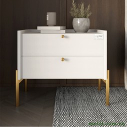 Тумба приліжкова LION Wood з двома шухлядами Німфея Альба (білий) (золоті ножки)