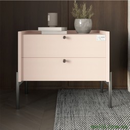 Тумба приліжкова LION Wood з двома шухлядами Рожевий (чорні ножки)