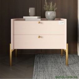 Тумба приліжкова LION Wood з двома шухлядами Рожевий (золоті ножки)