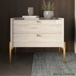 Тумба приліжкова LION Wood з двома шухлядами Самоа Димчастий (золоті ножки)