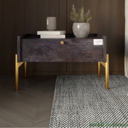 Тумба приліжкова LION Wood з однією шухлядою Бетон темний (золоті ножки)