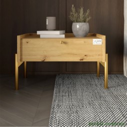 Тумба приліжкова LION Wood з однією шухлядою Дуб Артизан (золоті ножки)