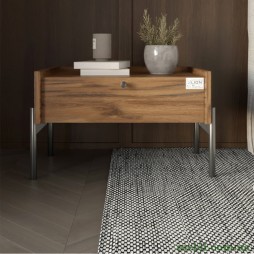 Тумба приліжкова LION Wood з однією шухлядою Дуб Ліворно (чорні ножки)