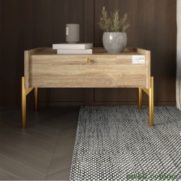Тумба приліжкова LION Wood з однією шухлядою Дуб Сонома Трюфель (золоті ножки)
