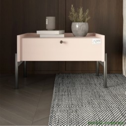 Тумба приліжкова LION Wood з однією шухлядою Рожевий (чорні ножки)