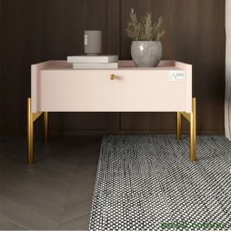 Тумба приліжкова LION Wood з однією шухлядою Рожевий (золоті ножки)