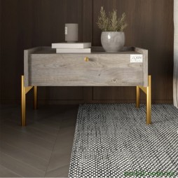 Тумба приліжкова LION Wood з однією шухлядою Шварцвальд (золоті ножки)