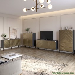 Комплект меблів для вітальні LION Амарант 4 елементи з чорними металевими ніжками Антрацит/Перламутровий металік