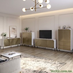 Комплект меблів для вітальні LION Амарант 4 елементи з чорними металевими ніжками Бетон/Перламутровий металік