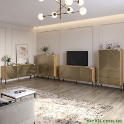 Комплект меблів для вітальні LION Амарант 4 елементи з чорними металевими ніжками Дуб Артизан/Перламутровий металік