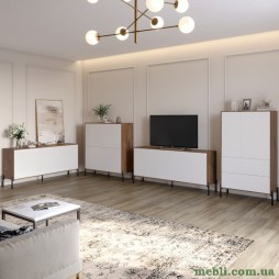 Комплект меблів для вітальні LION Амарант 4 елементи з чорними металевими ніжками Дуб Ліворно/Білий