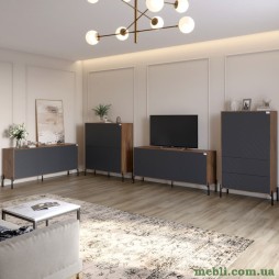 Комплект меблів для вітальні LION Амарант 4 елементи з чорними металевими ніжками Дуб Ліворно/Графітовий