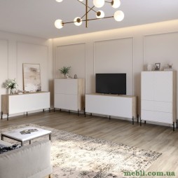 Комплект меблів для вітальні LION Амарант 4 елементи з чорними металевими ніжками Дуб сонома/Білий