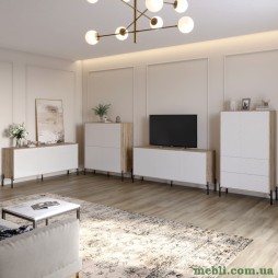 Комплект меблів для вітальні LION Амарант 4 елементи з чорними металевими ніжками Дуб сонома трюфель/Білий