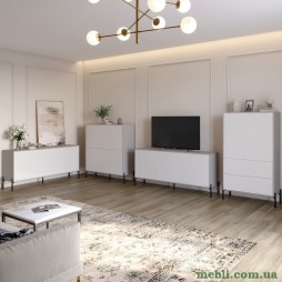 Комплект меблів для вітальні LION Амарант 4 елементи з чорними металевими ніжками Кашемір/Білий