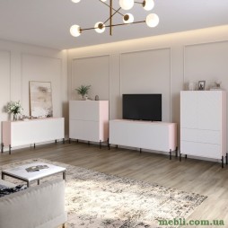 Комплект меблів для вітальні LION Амарант 4 елементи з чорними металевими ніжками Рожевий/Білий