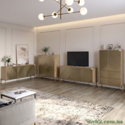 Комплект меблів для вітальні LION Амарант 4 елементи з золотими металевими ніжками Дуб Аппалачі/Перламутровий металік