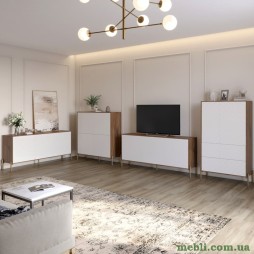 Комплект меблів для вітальні LION Амарант 4 елементи з золотими металевими ніжками Дуб Ліворно/Білий