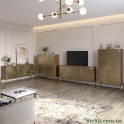 Комплект меблів для вітальні LION Амарант 4 елементи з золотими металевими ніжками Дуб Ліворно/Перламутровий металік