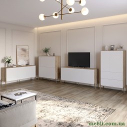 Комплект меблів для вітальні LION Амарант 4 елементи з золотими металевими ніжками Дуб сонома трюфель/Білий