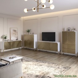 Комплект меблів для вітальні LION Амарант 4 елементи з золотими металевими ніжками Німфея Альба (білий)/Перламутровий металік