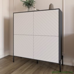 Комод-пенал з чорними металевими ніжками LION Амарант 114х40х126,5 Антрацит/Білий