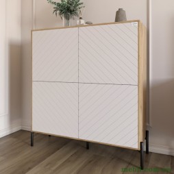 Комод-пенал з чорними металевими ніжками LION Амарант 114х40х126,5 Дуб Аппалачі/Білий