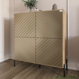 Комод-пенал з чорними металевими ніжками LION Амарант 114х40х126,5 Дуб Аппалачі/Перламутровий металік