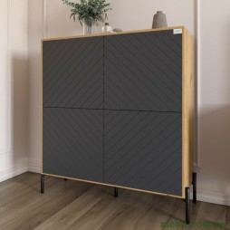 Комод-пенал з чорними металевими ніжками LION Амарант 114х40х126,5 Дуб Артизан/Графітовий