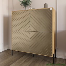 Комод-пенал з чорними металевими ніжками LION Амарант 114х40х126,5 Дуб Артизан/Перламутровий металік